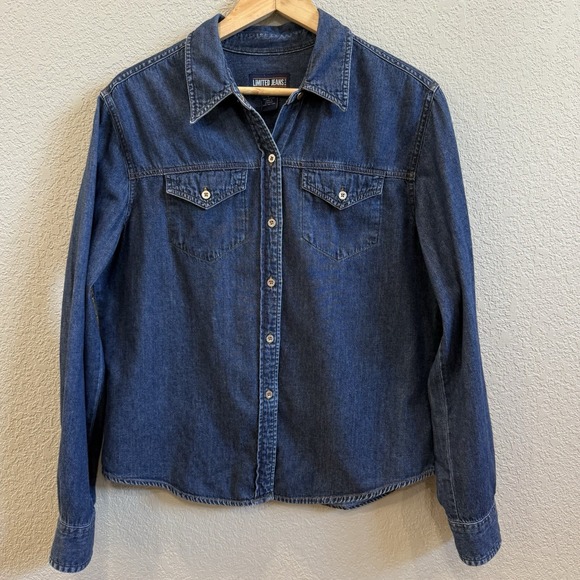 The Limited Tops - Limited Jeans Denim Button Up Shirt Women's L Medium Blue Wash